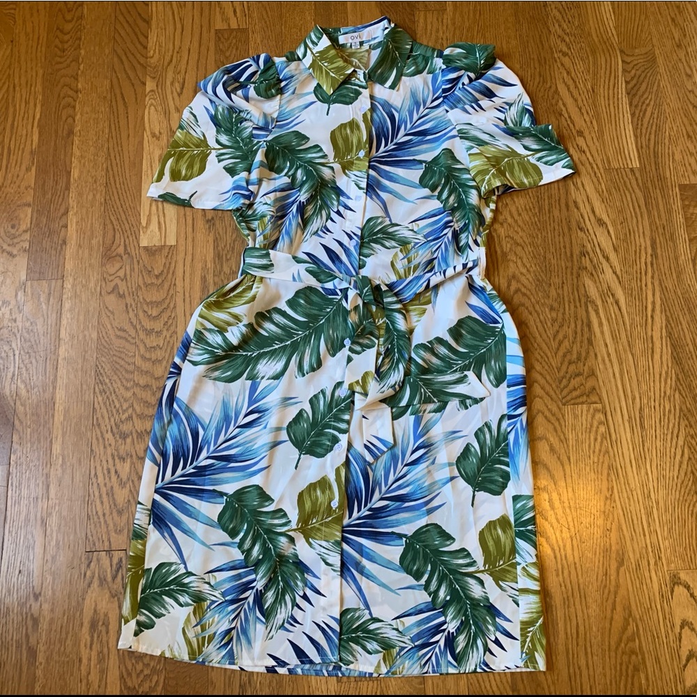 Leaf print button up midi dress size S - Picture 11 of 13
